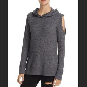 WILT Gray One Cold Shoulder Long Sleeve Hooded Waffle Knit Sweater Size Small